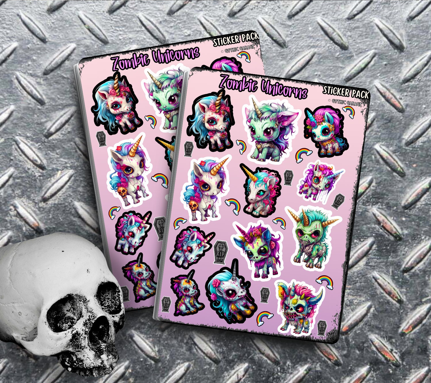 Toxic Unicorn Zombies Sticker Sheets for Collecting and Scrapbooking - High-Quality, Vibrant Designs, Perfect Budget Friendly Gifts