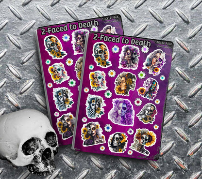 Gothic 2-Faced Skeletons Sticker Sheets for Collecting and Scrapbooking - High-Quality, Vibrant Designs, Perfect Budget Friendly Gifts