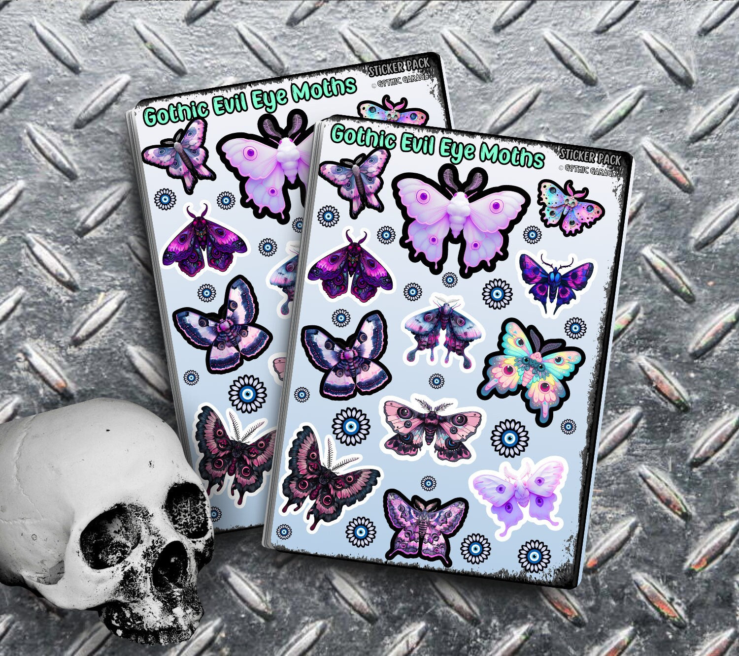 Gothic Evil Eye Moths Sticker Sheets for Collecting and Scrapbooking - High-Quality, Vibrant Designs, Perfect Budget Friendly Gifts