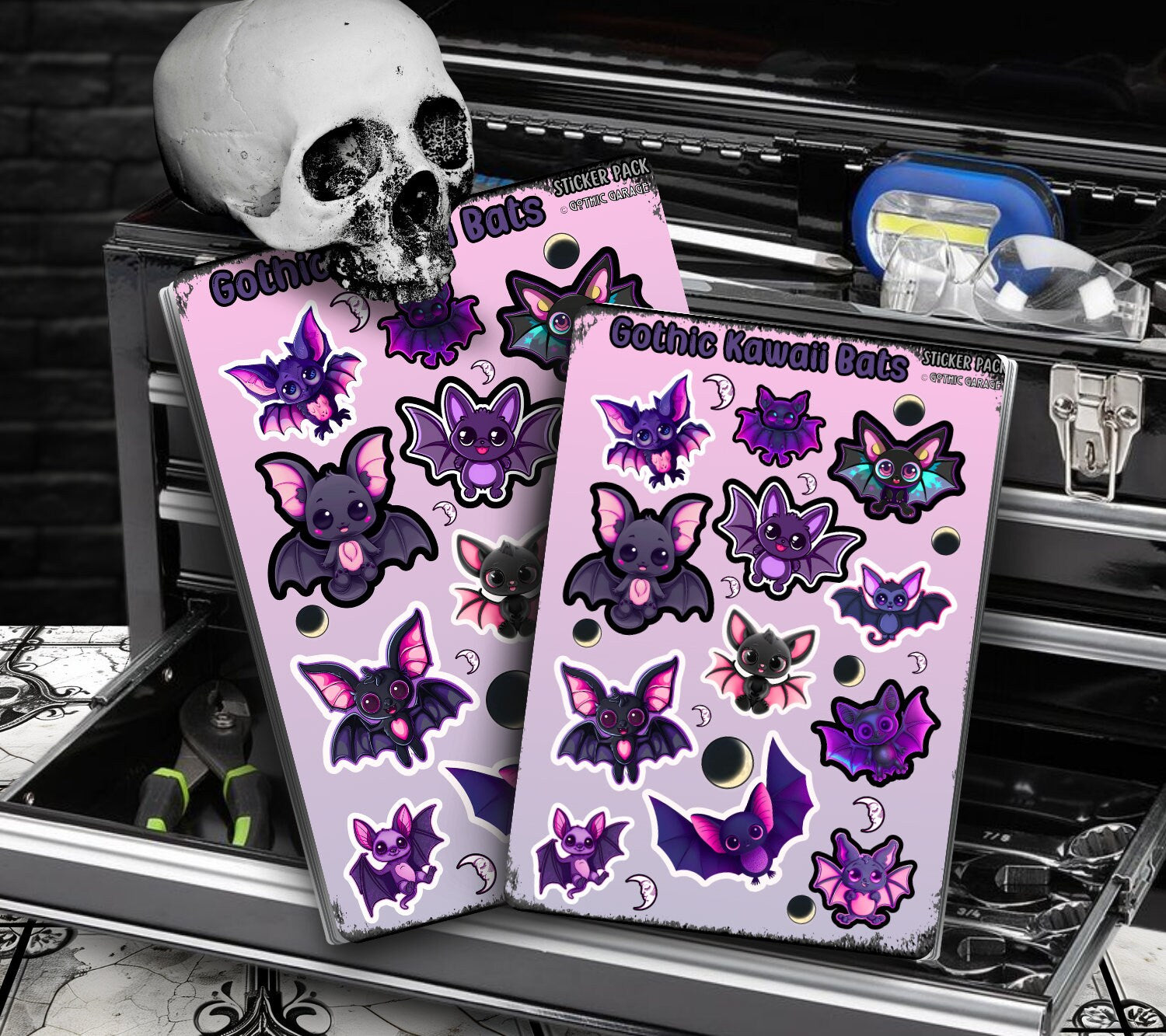 Gothic Kawaii Bats Sticker Sheets for Collecting and Scrapbooking - High-Quality, Vibrant Designs, Perfect Budget Friendly Gifts