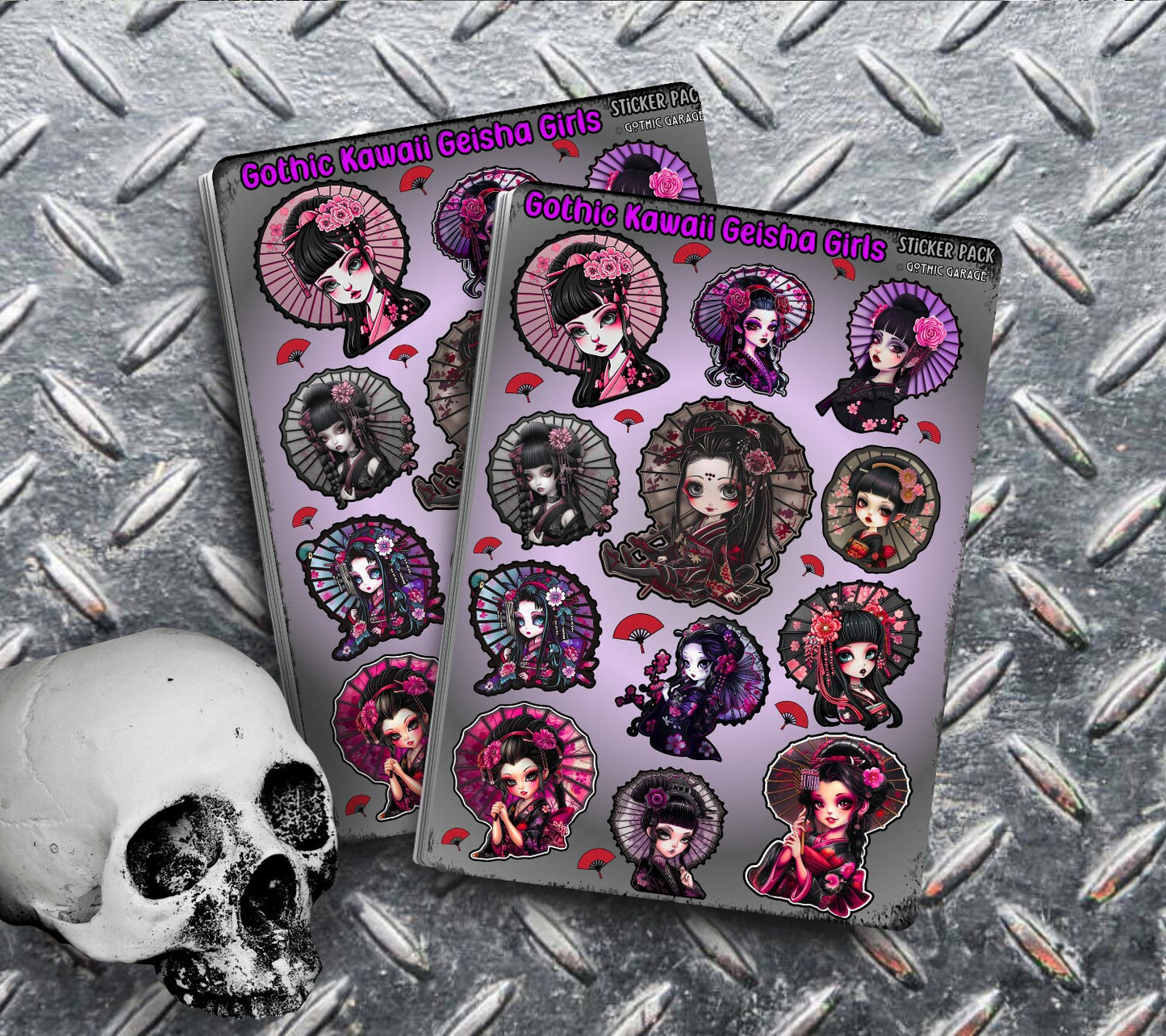 Gothic Kawaii Geisha Girls Sticker Sheets for Collecting and Scrapbooking - High-Quality, Vibrant Designs, Perfect Budget Friendly Gifts