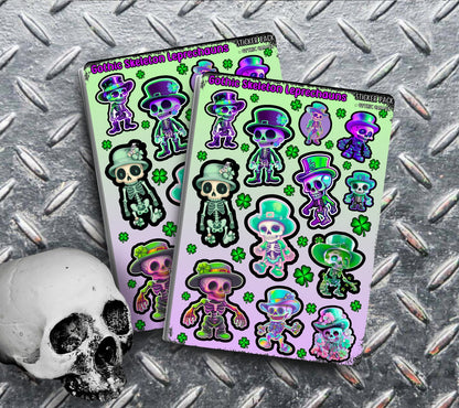 Gothic Kawaii Irish Skeletons Sticker Sheets for Collecting and Scrapbooking - High-Quality, Vibrant Designs, Perfect Budget Friendly Gifts