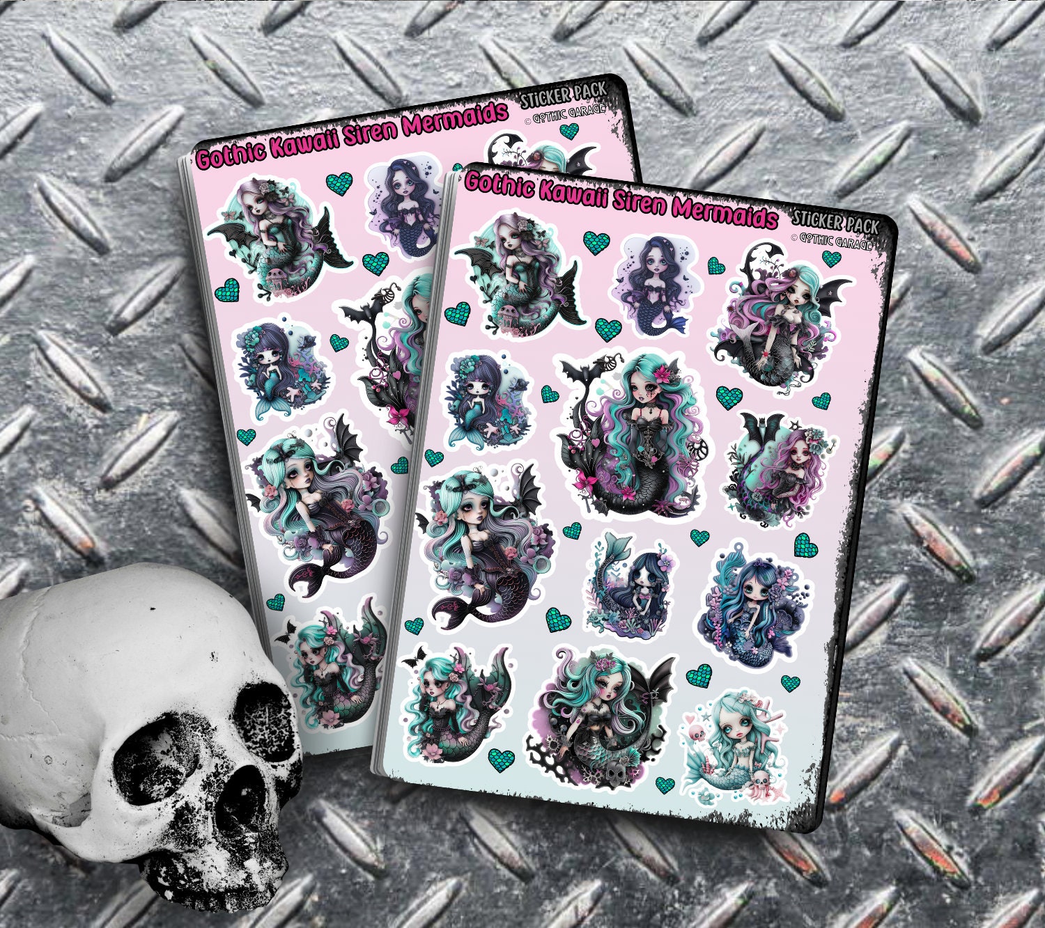 Gothic Kawaii Siren Mermaids Sticker Sheets for Collecting and Scrapbooking - High-Quality, Vibrant Designs, Perfect Budget Friendly Gifts