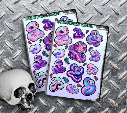 Gothic Kawaii Snakes Sticker Sheets for Collecting and Scrapbooking - High-Quality, Vibrant Designs, Perfect Budget Friendly Gifts