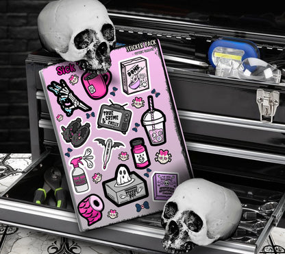 Sick ‘N Dead Gothic Pastel Sticker Sheets for Collecting and Scrapbooking - High-Quality, Vibrant Designs, Perfect Budget Friendly Gifts