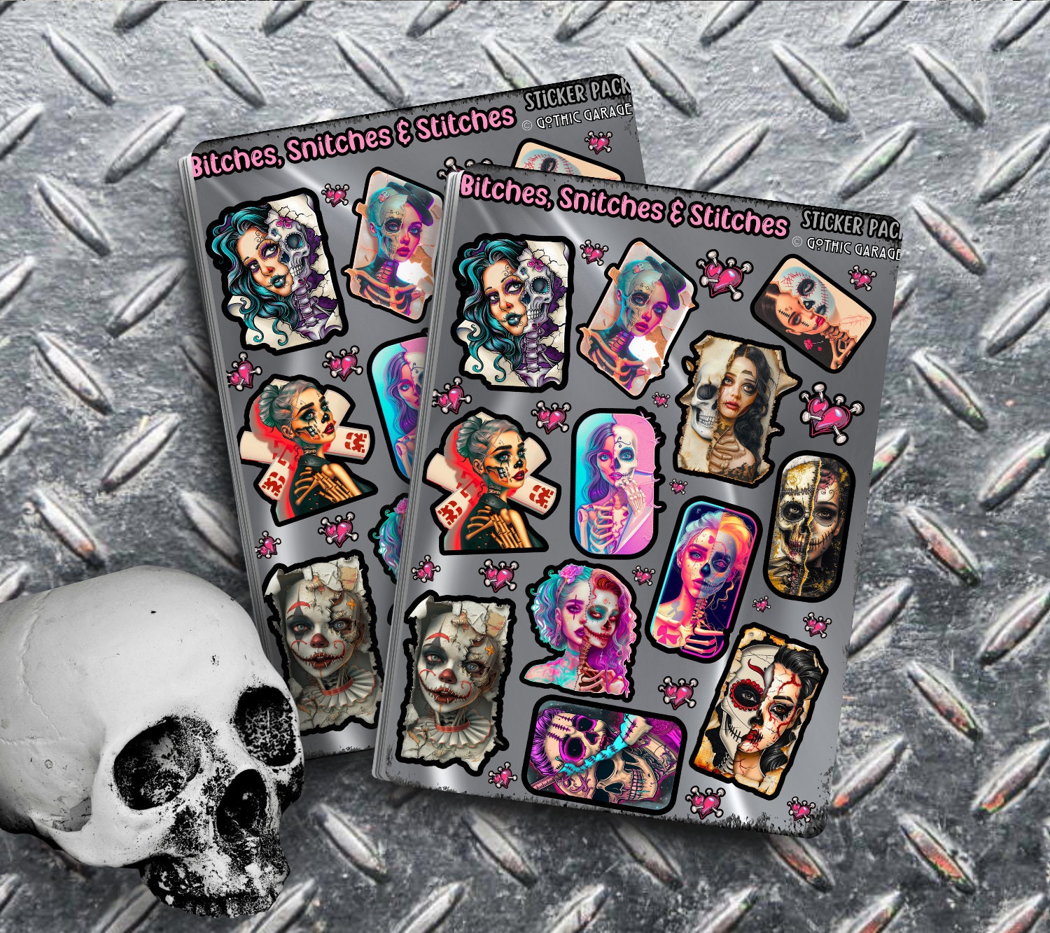 Gothic Bitches, Snitches & Stiches Sticker Sheets for Collecting and Scrapbooking - High-Quality, Vibrant Designs