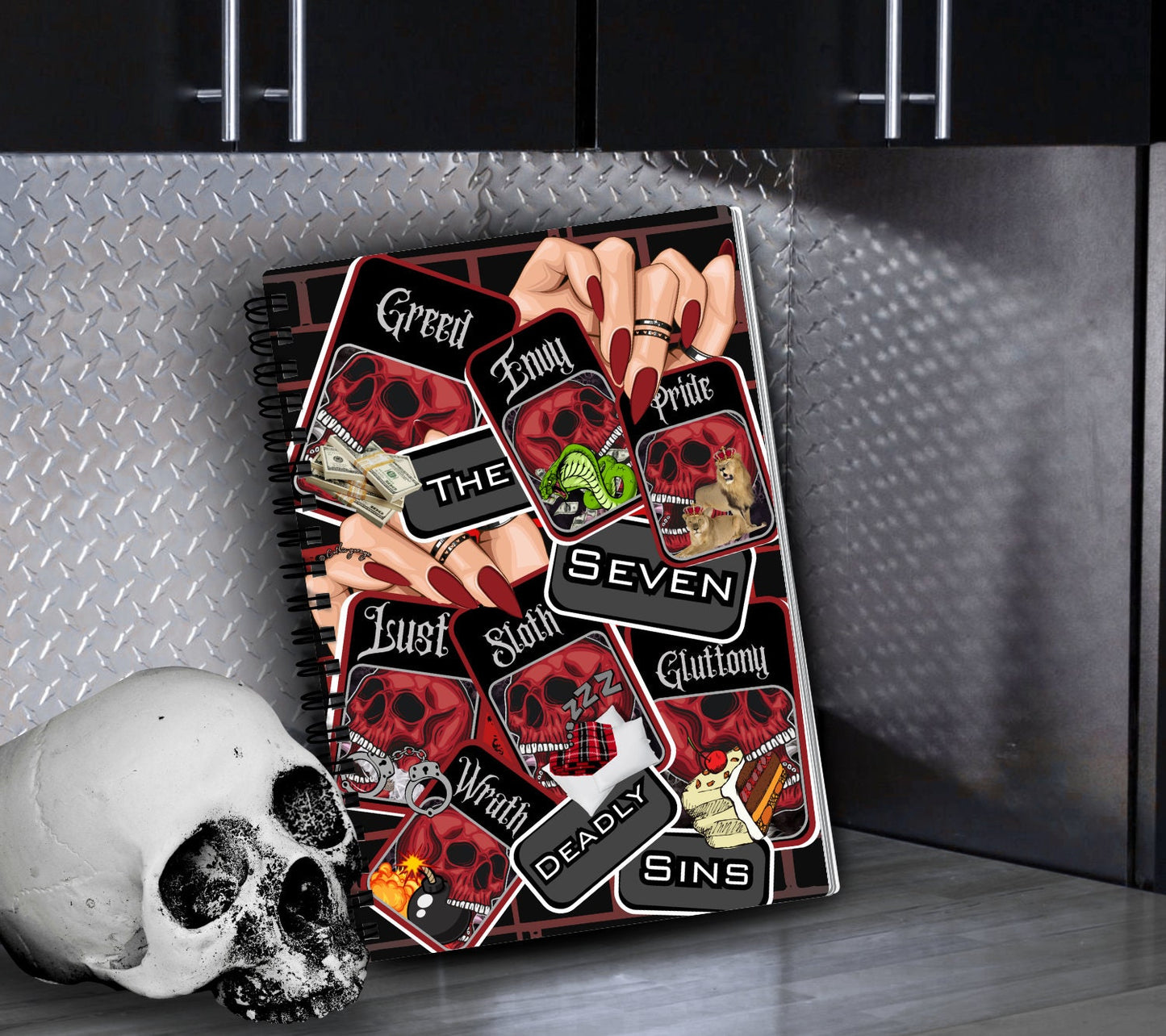 7 Deadly Sins Reusable Sticker Book, Gothic Vibe Sticker Album, Perfect Gift to Personalize for Goth Lovers & Sticker Collectors