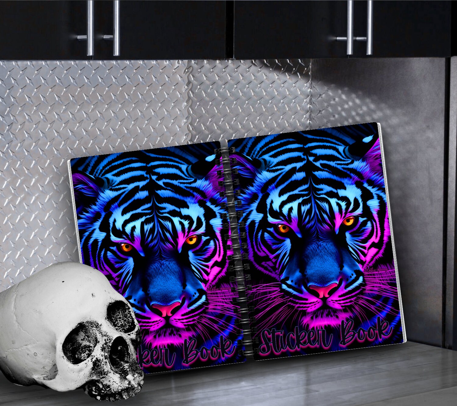 Neon Tiger Reusable Sticker Book, Personalized Waterproof Album and Kid Friendly Design