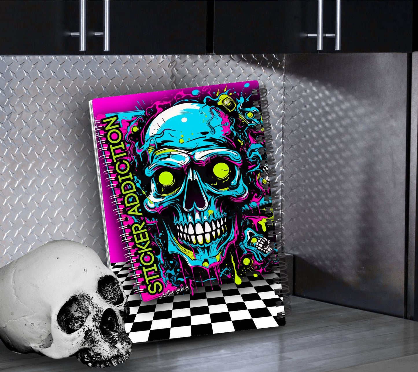 Composition Skull Notebook Reusable Sticker Book, Gothic Vibe Sticker Album, Perfect Gift to Personalize for Goth Lovers & Sticker Collector