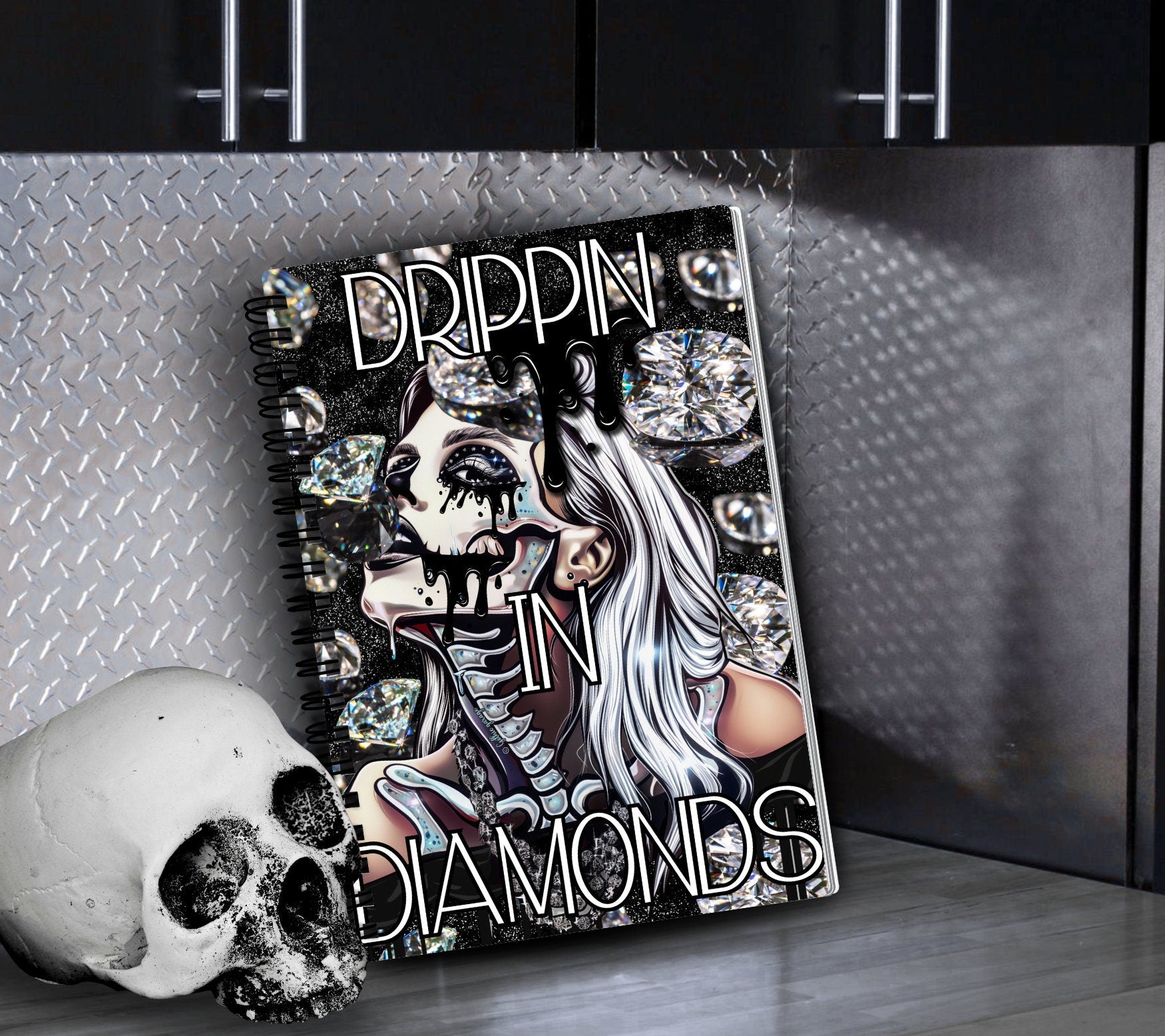 Drippin In Diamonds Skeleton Reusable Sticker Book, Gothic Vibe Sticker Album, Perfect Gift to Personalize for Sticker Collectors