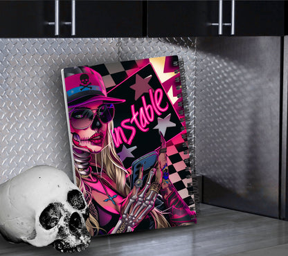 Gothic “Unstable” Female Skeleton Reusable Sticker Book, Perfect Gift to Personalize for Goth Lovers & Sticker Collectors