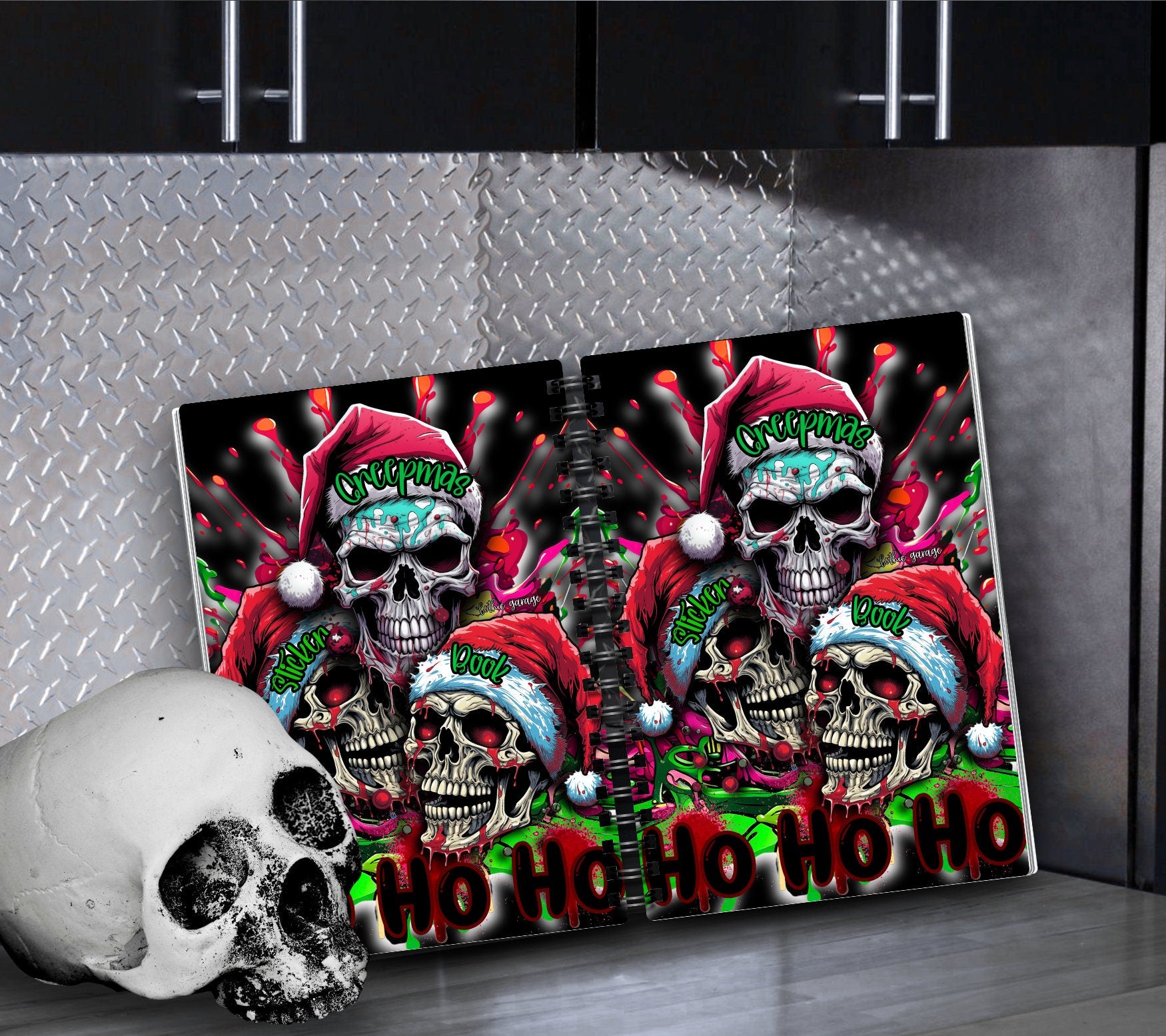 Merry Creepmas Skulls Reusable Sticker Book, Gothic Vibe Sticker Album, Perfect Gift to Personalize for Goth Lovers & Sticker Collectors