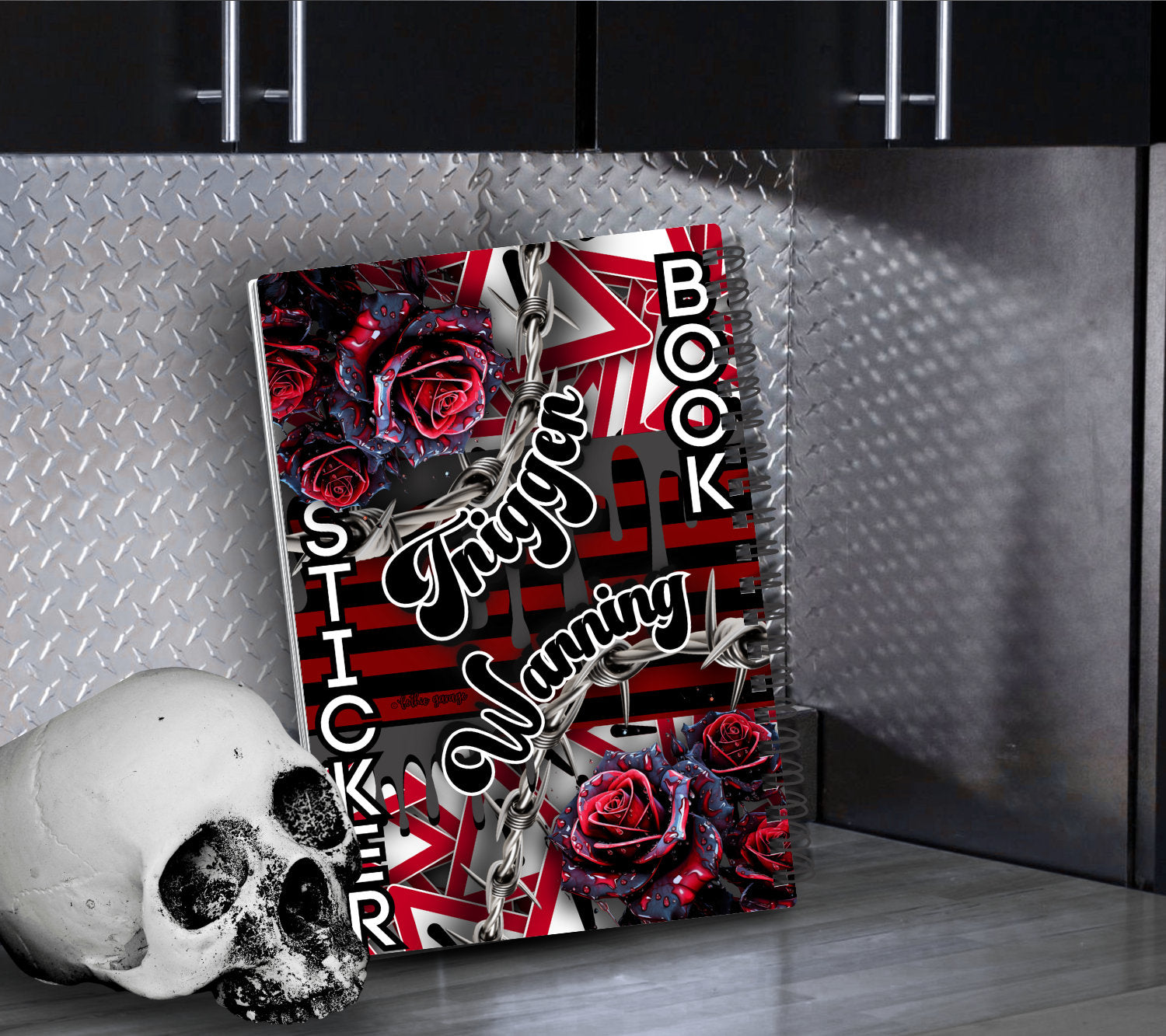 Trigger Warning Reusable Sticker Book, Gothic Vibe Sticker Album, Perfect Gift to Personalize for Goth Lovers & Sticker Collectors