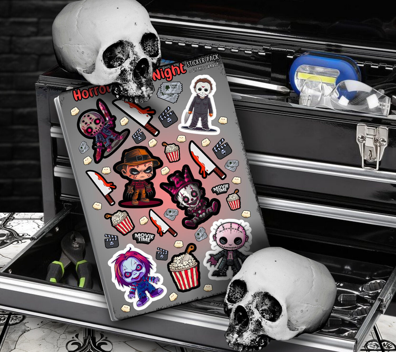 Horror Movie Night Sticker Sheets for Collecting and Scrapbooking - High-Quality, Vibrant Designs, Perfect Budget Friendly Gifts