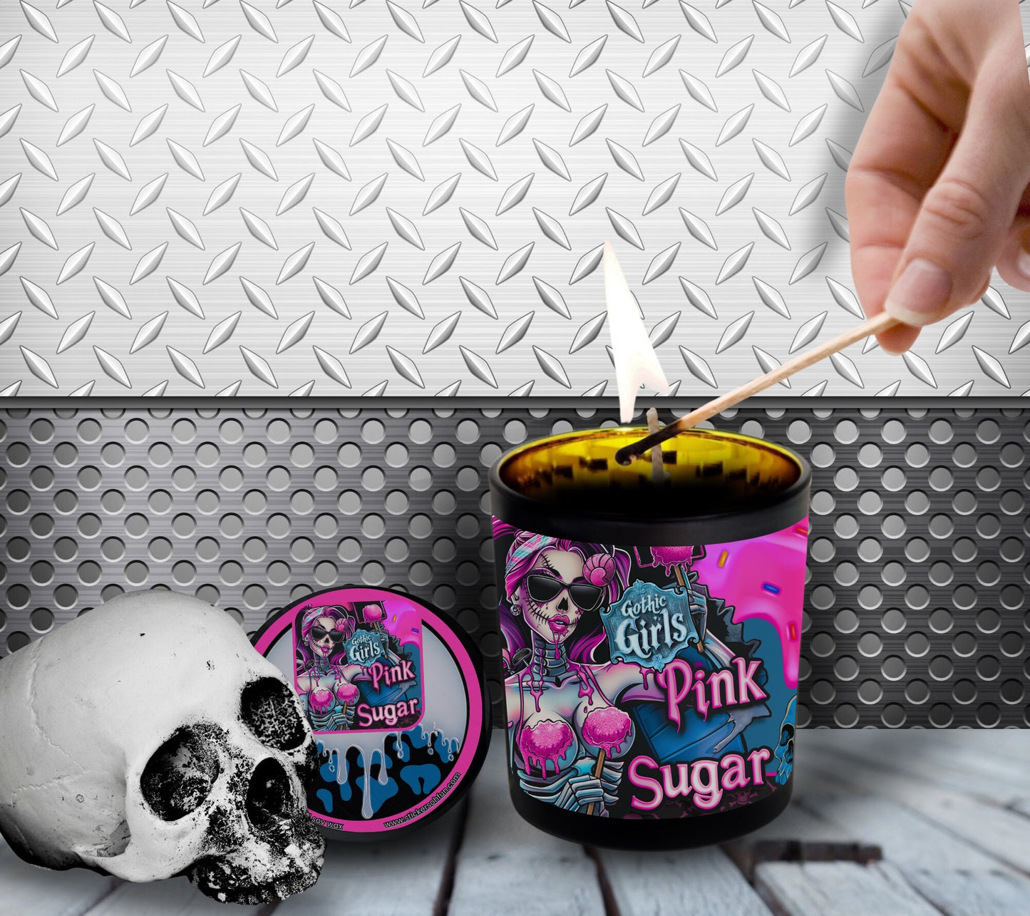 Pink Sugar Gothic Candle Perfect for Dark Home Decor & Unique Goth Gifts, Intricately Designed for a Mysterious Modern Ambiance