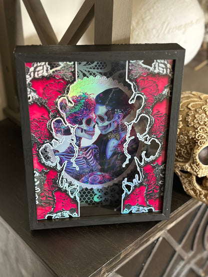 Victorian Skeleton Lovers Shadowbox, Unique Dark Academia Wall Decor, Perfect Art for a Gothic Living Spcae