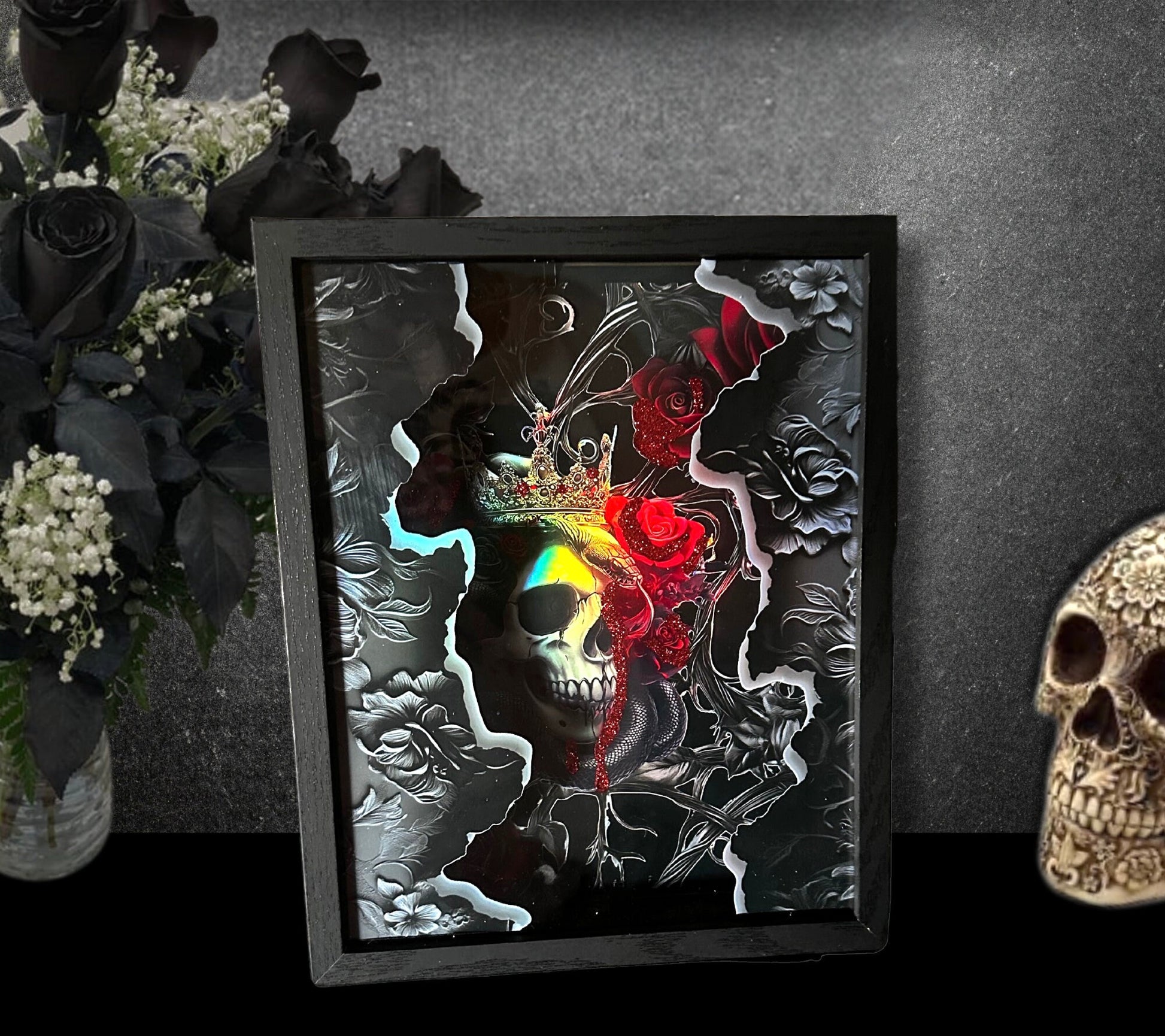 Gothic Skeleton Queen Shadowbox, Unique Dark Academia Wall Decor, Perfect Art for a Gothic Living Spcae