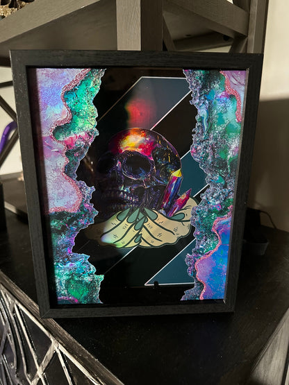 Crystal Geode Skull Shadowbox, Unique Dark Academia Wall Decor, Perfect Art for a Gothic Living Spcae