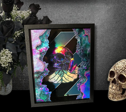 Crystal Geode Skull Shadowbox, Unique Dark Academia Wall Decor, Perfect Art for a Gothic Living Spcae