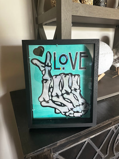 Stained Glass Skeleton Hand Love, Gothic Shadowbox Wall Hangings, Window Sun Catcher for the Perfect One-of-a-Kind Piece of Art