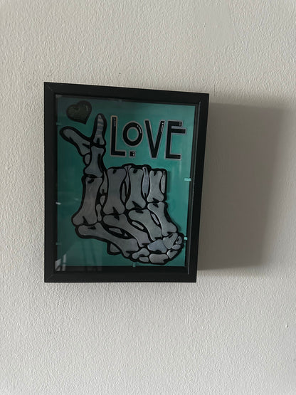 Stained Glass Skeleton Hand Love, Gothic Shadowbox Wall Hangings, Window Sun Catcher for the Perfect One-of-a-Kind Piece of Art