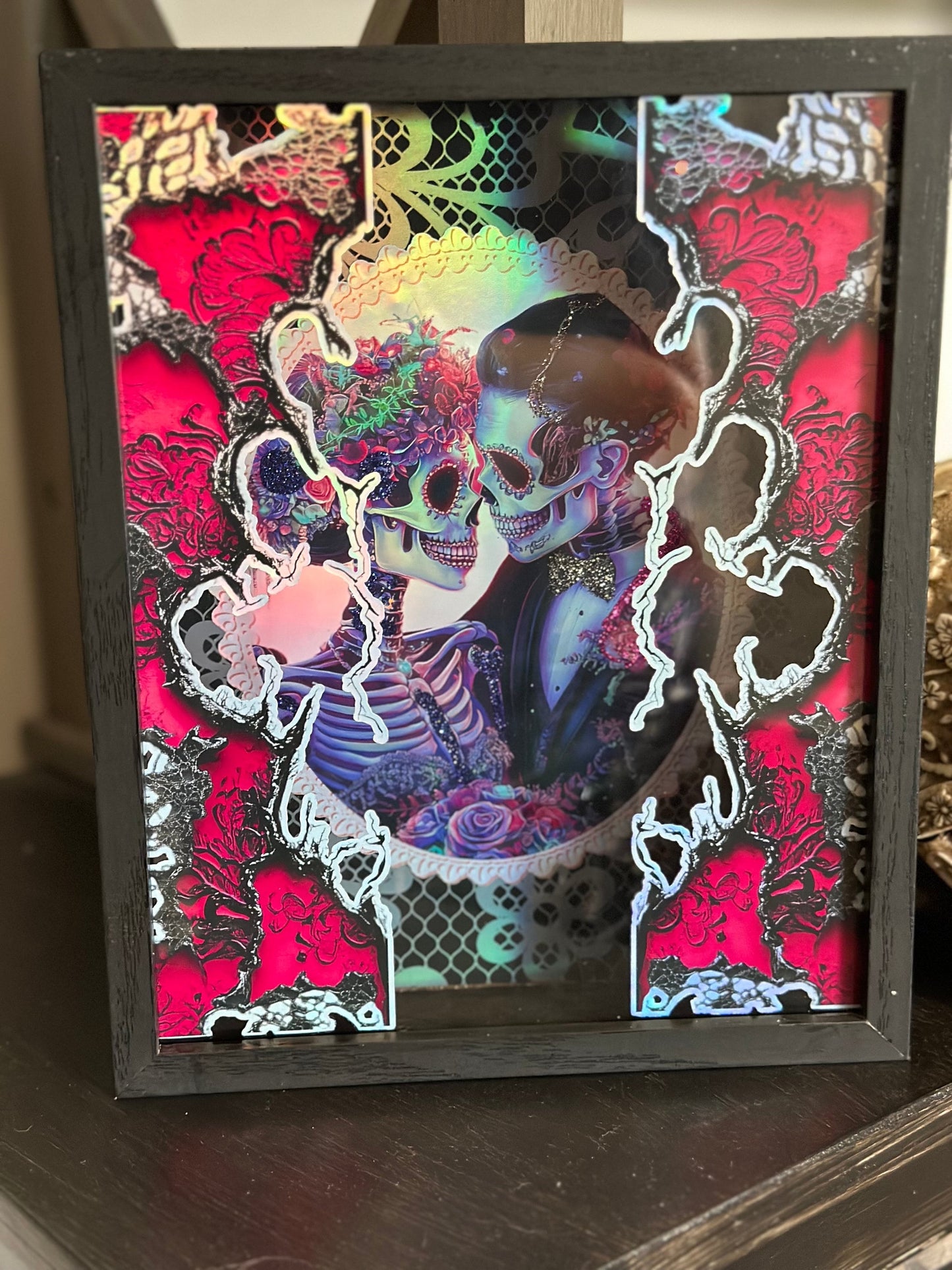 Victorian Skeleton Lovers Shadowbox, Unique Dark Academia Wall Decor, Perfect Art for a Gothic Living Spcae