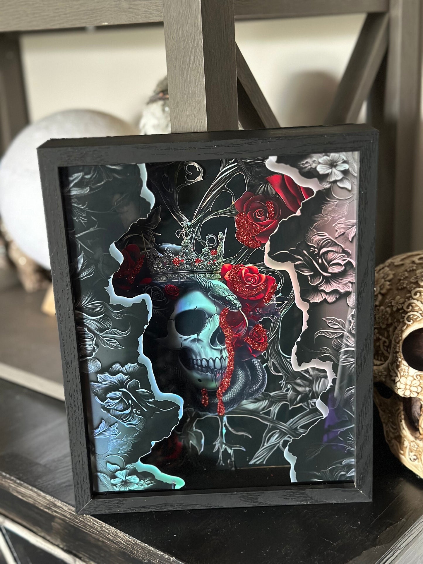 Gothic Skeleton Queen Shadowbox, Unique Dark Academia Wall Decor, Perfect Art for a Gothic Living Spcae