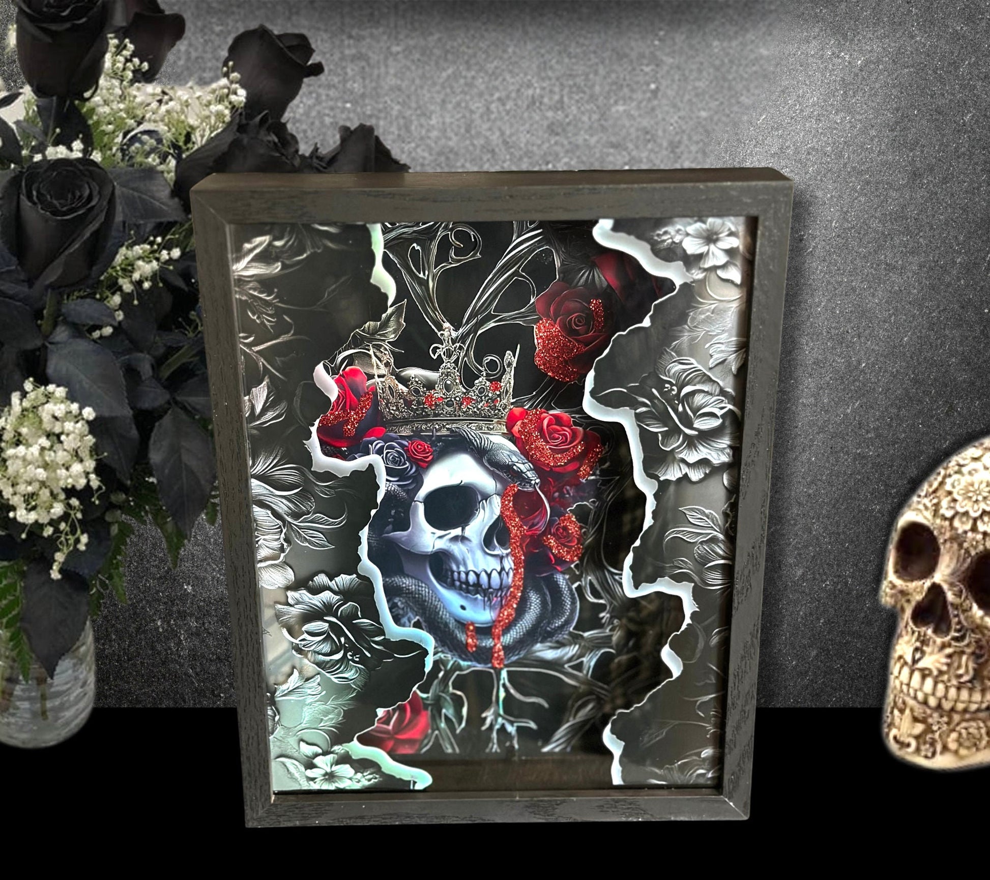 Gothic Skeleton Queen Shadowbox, Unique Dark Academia Wall Decor, Perfect Art for a Gothic Living Spcae