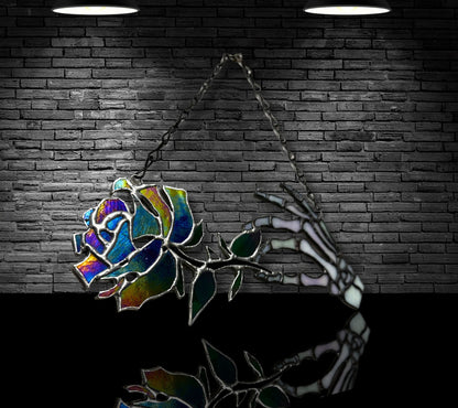 Stained Glass Skeleton Death Rose, Gothic Wall Hangings, Window Sun Catcher for the Perfect One-of-a-Kind Piece of Art