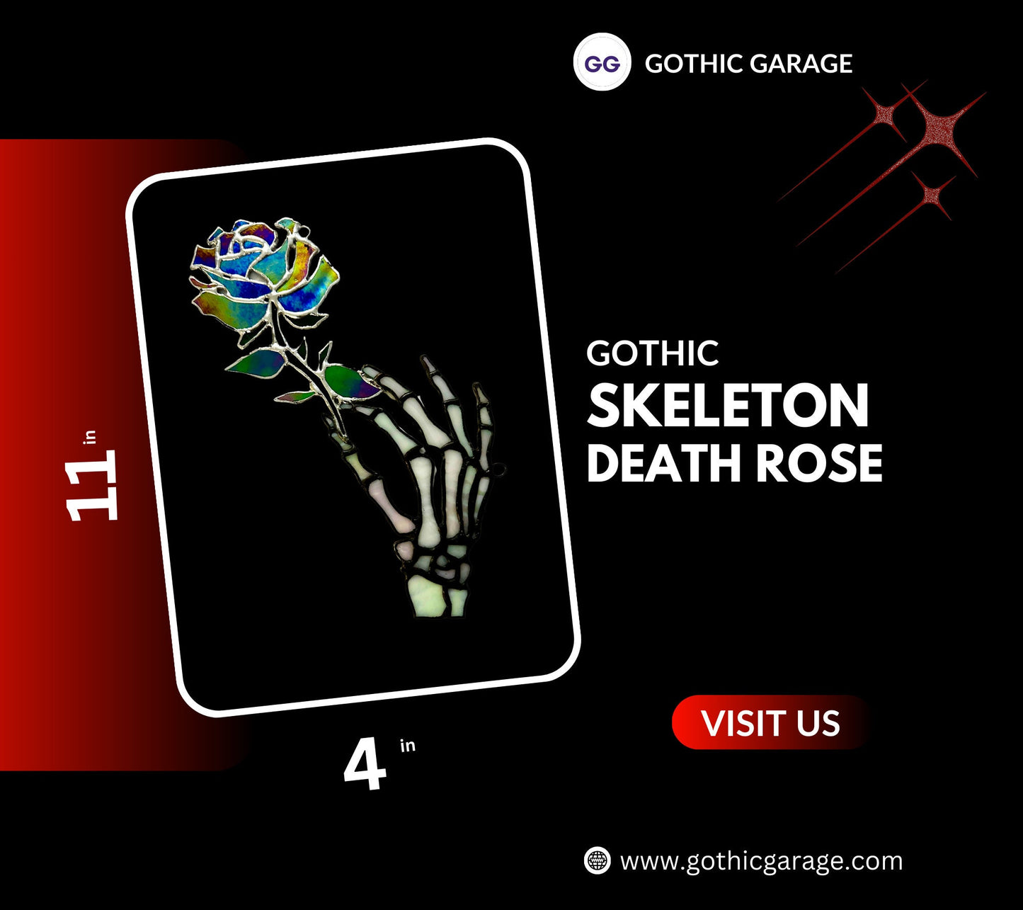 Stained Glass Skeleton Death Rose, Gothic Wall Hangings, Window Sun Catcher for the Perfect One-of-a-Kind Piece of Art