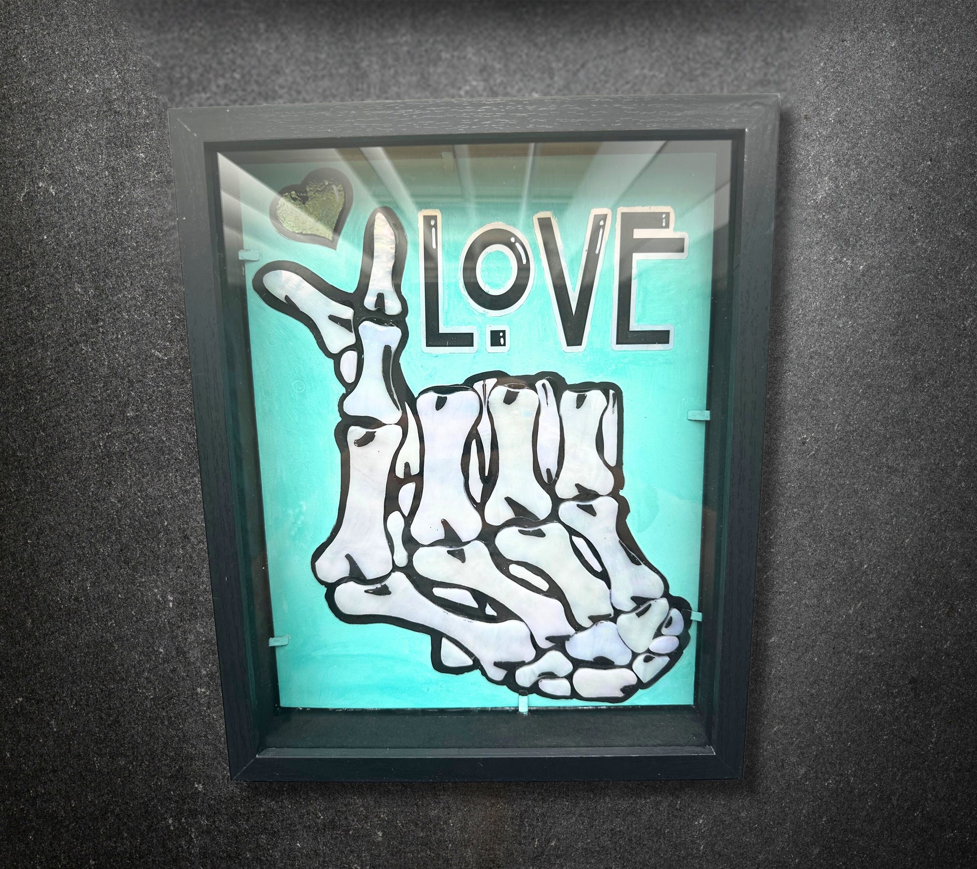 Stained Glass Skeleton Hand Love, Gothic Shadowbox Wall Hangings, Window Sun Catcher for the Perfect One-of-a-Kind Piece of Art