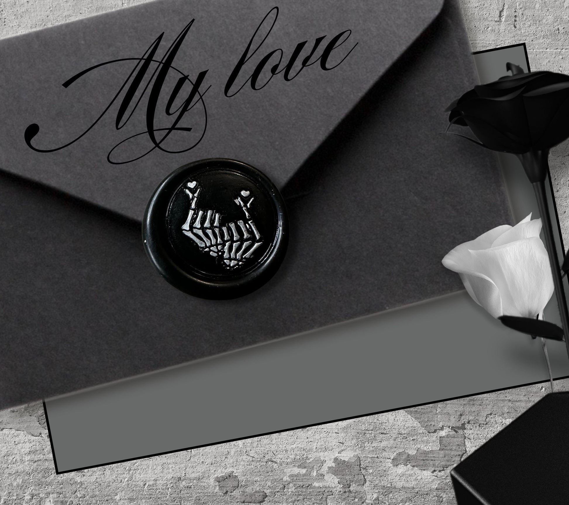 Skeleton Hands & Gothic Heart Soy Wax Seal Sticker, Handpoured and Stamped, Elegant Addition for Gothic Wedding Envelopes and Invitations