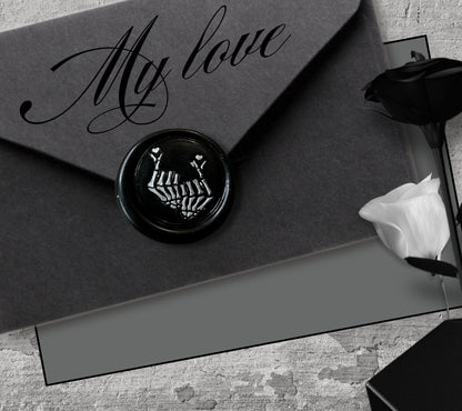 Skeleton Hands & Gothic Heart Soy Wax Seal Sticker, Handpoured and Stamped, Elegant Addition for Gothic Wedding Envelopes and Invitations