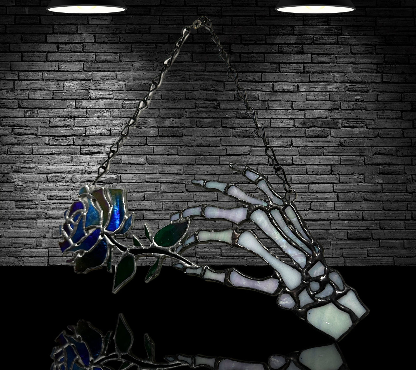 Stained Glass Skeleton Death Rose, Gothic Wall Hangings, Window Sun Catcher for the Perfect One-of-a-Kind Piece of Art