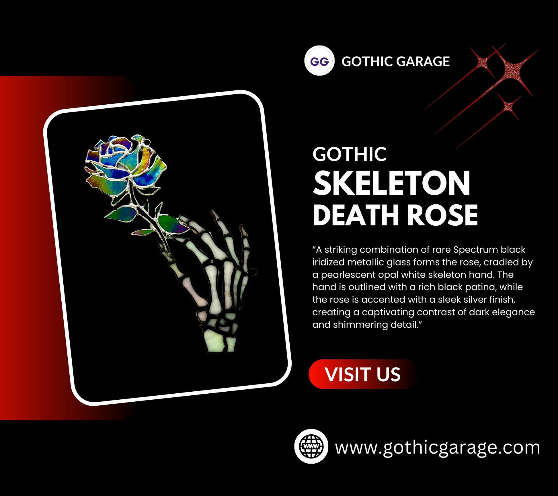 Stained Glass Skeleton Death Rose, Gothic Wall Hangings, Window Sun Catcher for the Perfect One-of-a-Kind Piece of Art