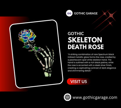 Stained Glass Skeleton Death Rose, Gothic Wall Hangings, Window Sun Catcher for the Perfect One-of-a-Kind Piece of Art