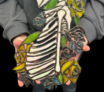 Stained Glass Skeleton Death By Flowers, Gothic Wall Hangings, Window Sun Catcher for the Perfect One-of-a-Kind Piece of Art