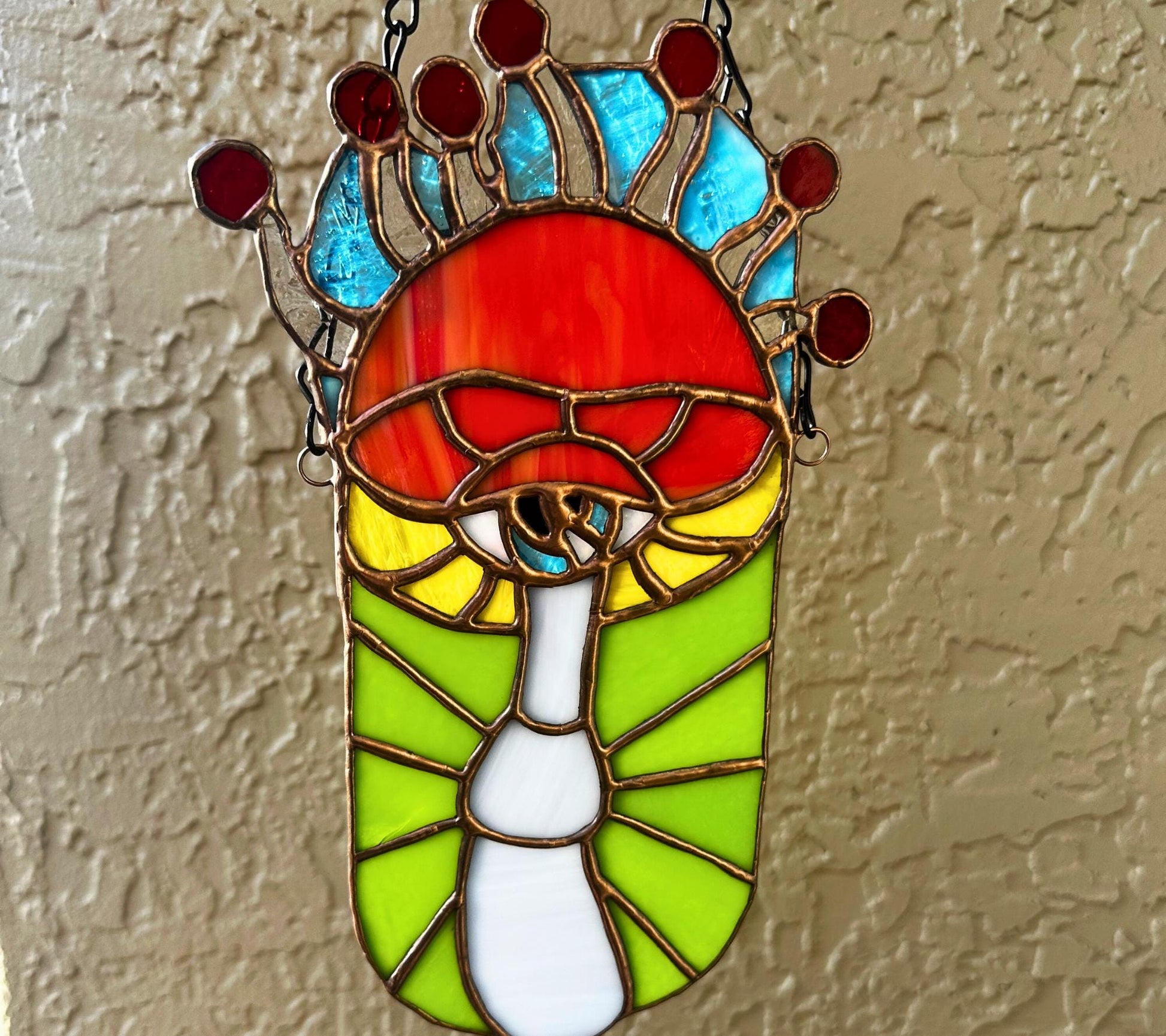 Psychedelic Stained Glass Alien Mushroom– Gothic Wall Hanging Statement Piece or Captivating One-of-a-Kind Window Sun Catcher