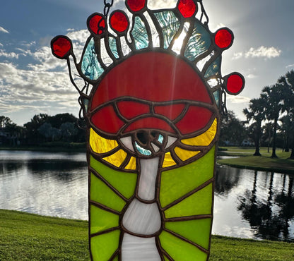 Psychedelic Stained Glass Alien Mushroom– Gothic Wall Hanging Statement Piece or Captivating One-of-a-Kind Window Sun Catcher