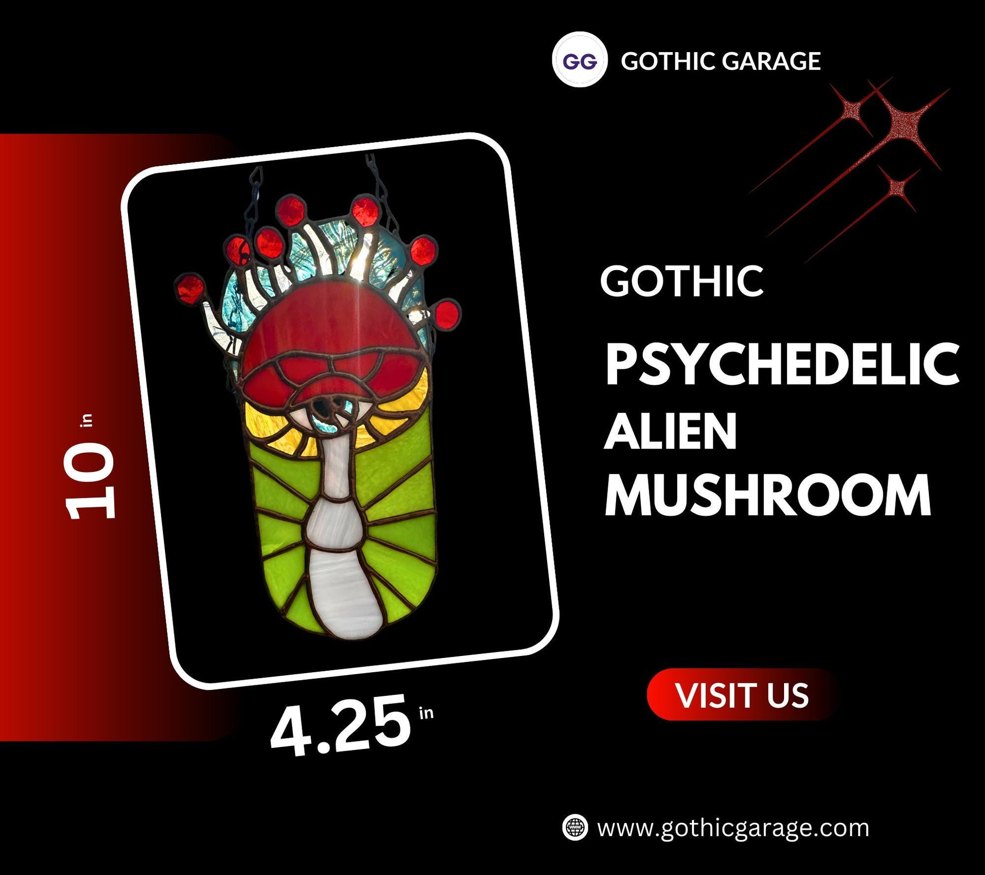 Psychedelic Stained Glass Alien Mushroom– Gothic Wall Hanging Statement Piece or Captivating One-of-a-Kind Window Sun Catcher