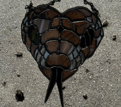 Snake Head Heart Stained Glass – Gothic Reptile Suncatcher for Alt Decor, Handmade Wall Art
