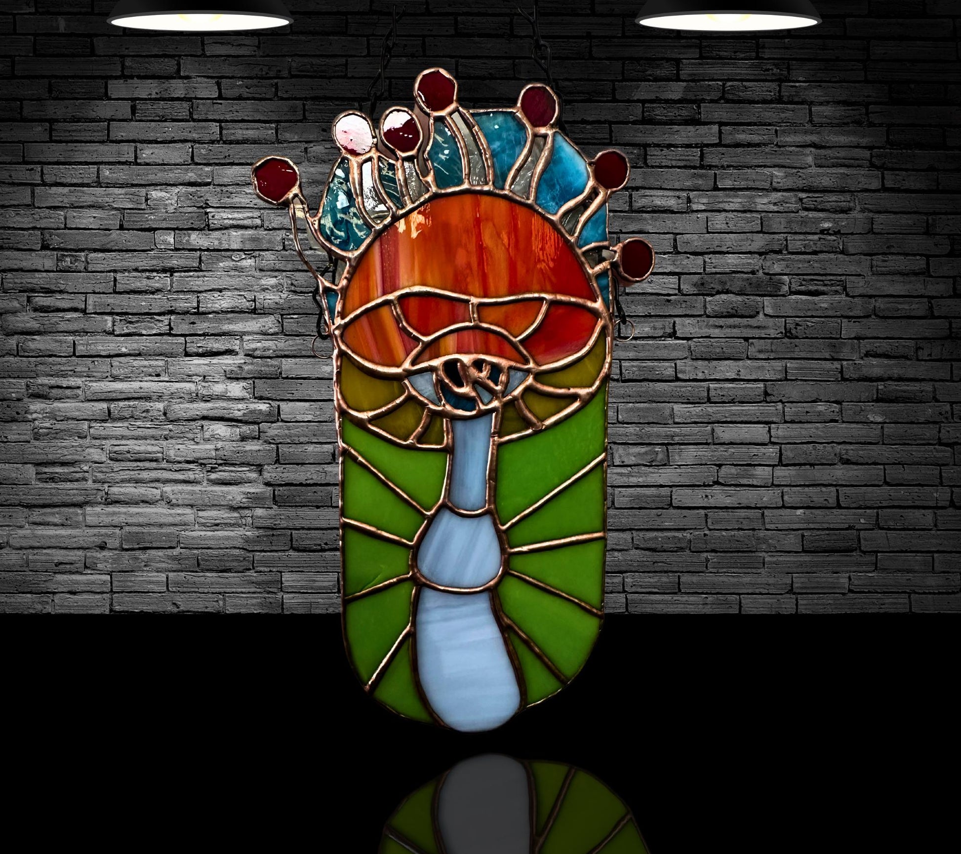 Psychedelic Magic Mushroom Stained Glass – Handmade Trippy Wall Art, Boho Shroom Decor