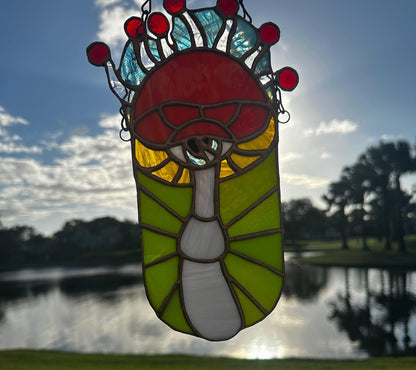 Psychedelic Stained Glass Alien Mushroom– Gothic Wall Hanging Statement Piece or Captivating One-of-a-Kind Window Sun Catcher