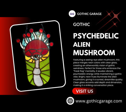 Psychedelic Stained Glass Alien Mushroom– Gothic Wall Hanging Statement Piece or Captivating One-of-a-Kind Window Sun Catcher