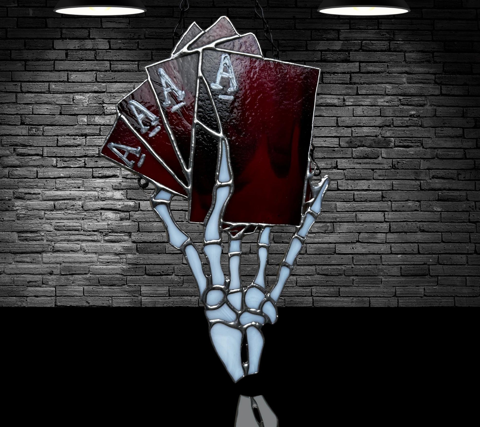 4 of a Kind Death Aces Stained Glass– Gothic Wall Hanging Statement Piece or Captivating One-of-a-Kind Window Sun Catcher