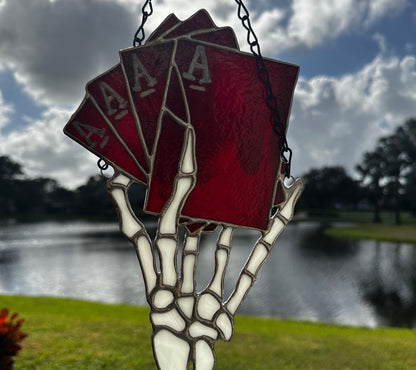 4 of a Kind Death Aces Stained Glass– Gothic Wall Hanging Statement Piece or Captivating One-of-a-Kind Window Sun Catcher