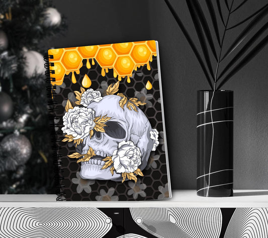 Gothic Skull & Honeycomb Daisies, Lined Notebook for Daily Tasks, Notes, and Personal Writing