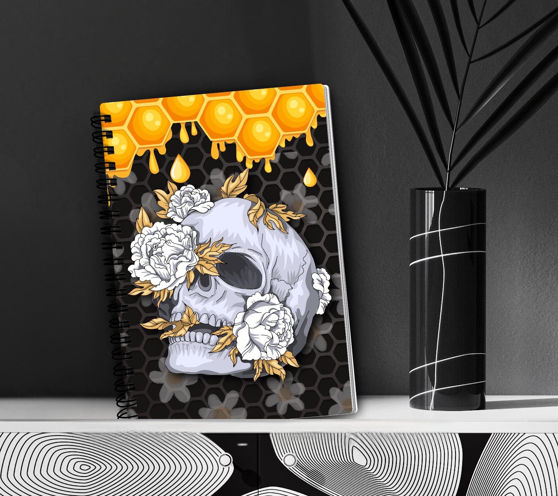 Gothic Skull & Honeycomb Daisies, Lined Notebook for Daily Tasks, Notes, and Personal Writing