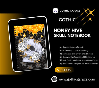 Gothic Skull & Honeycomb Daisies, Lined Notebook for Daily Tasks, Notes, and Personal Writing