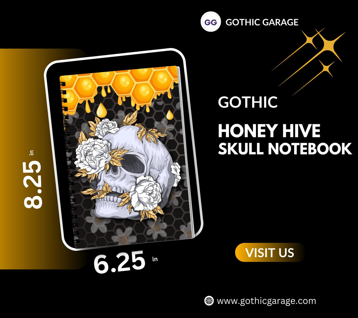 Gothic Skull & Honeycomb Daisies, Lined Notebook for Daily Tasks, Notes, and Personal Writing